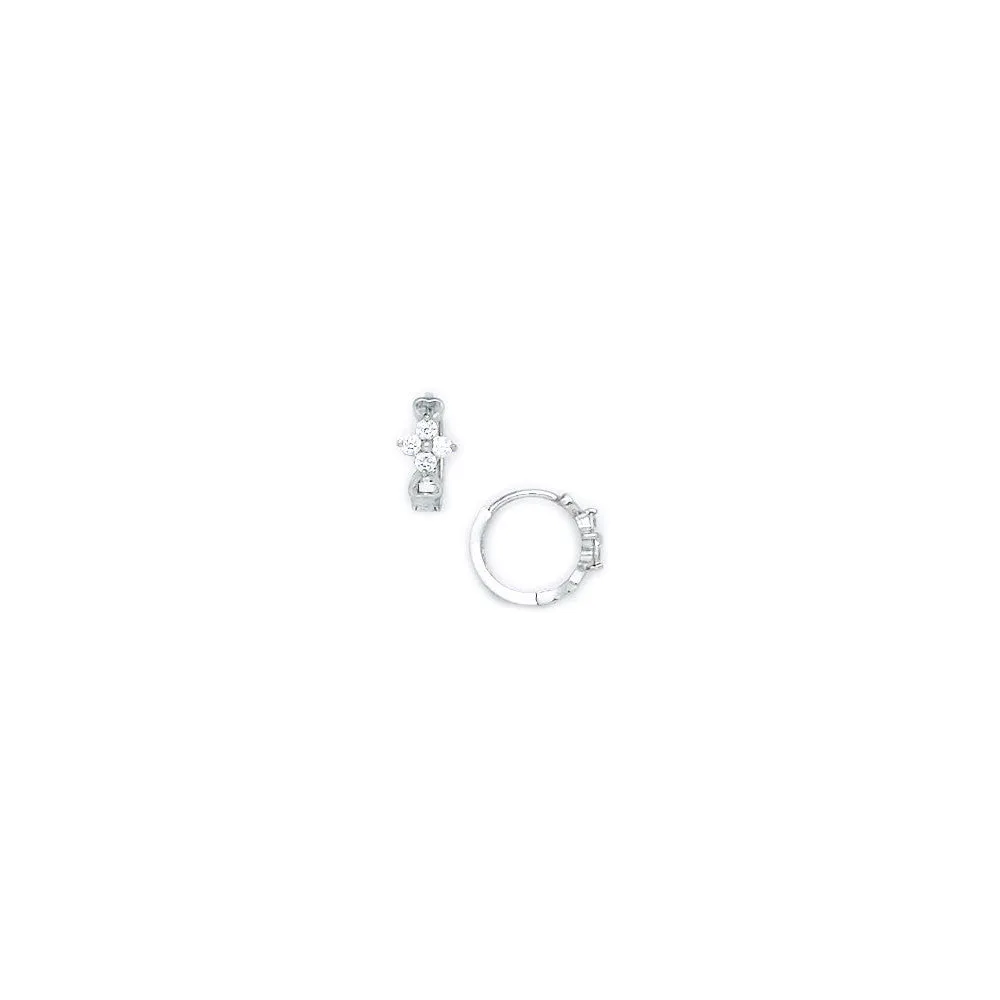 14kt White Gold CZ Flower Huggy Earrings