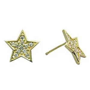 14kt Yellow Gold 12mm CZ Paved Star Stud Earrings