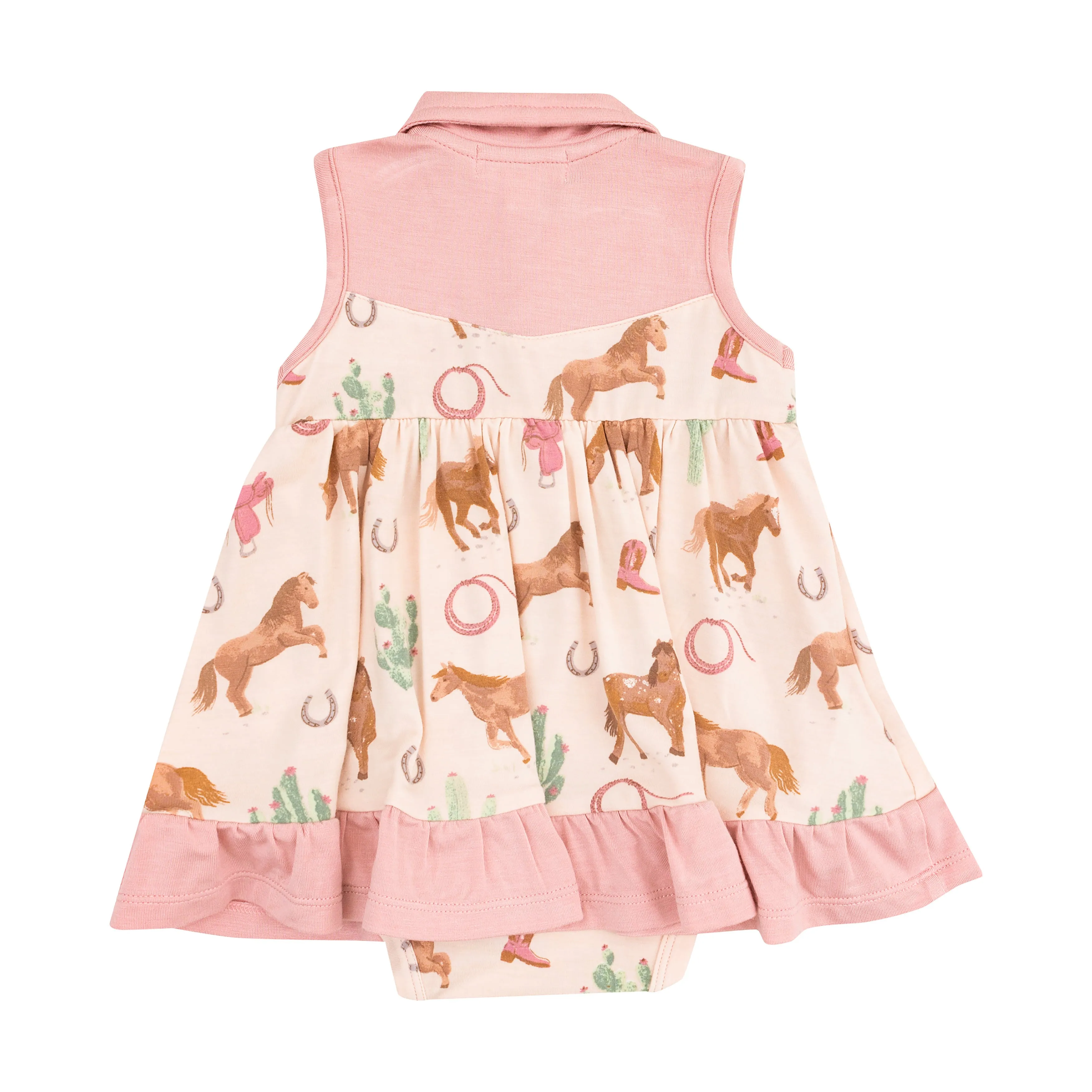 Angel Dear || Western Horses - Pink Cowboy Bodysuit Dress