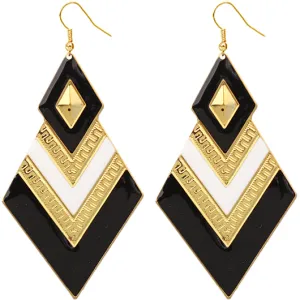 Black White Chevron Spear Drop Earrings
