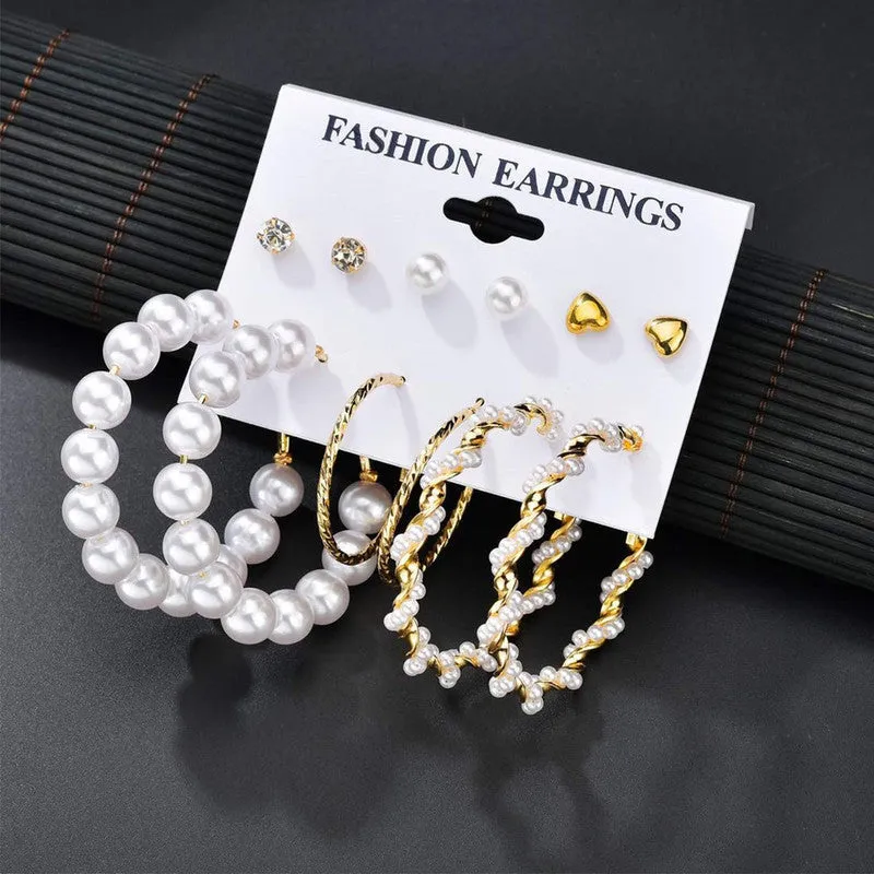 Combo Of 12 Pair Pearl Studs And Butterfly Hoop Earrings