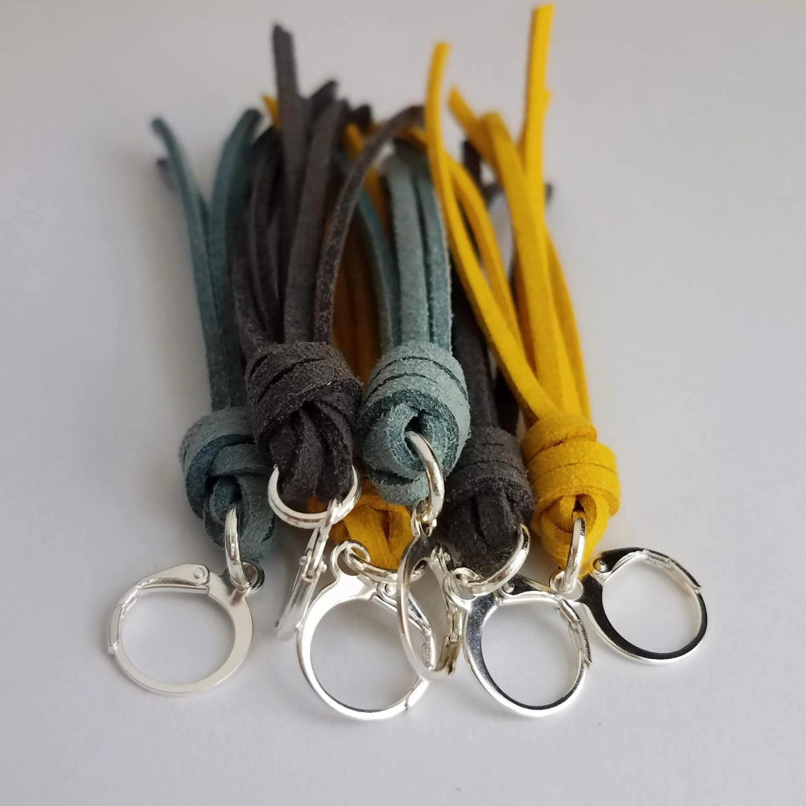 Dark Grey Long Tassel Earrings, faux suede tassel, vegan leather tassel, long gray tassel, silver huggie hoop, round lever back boho earring