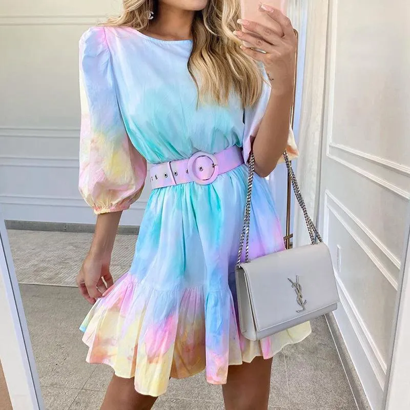 Fashion Ruffled Dyed Short Dresses