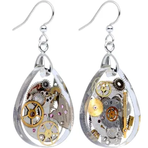 Handcrafted Steam Punk Gears Silver Plated Fishhook Earrings