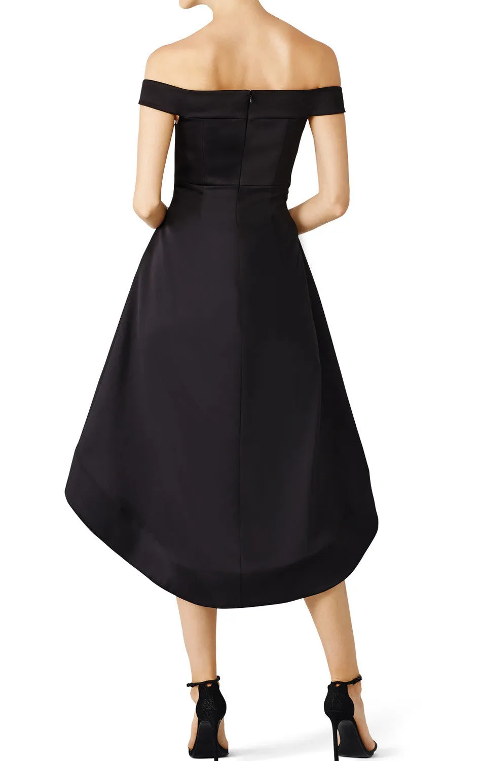 MACloth Off the Shoulder Satin Hi-Lo Prom Dress Black Cocktail Party Dress