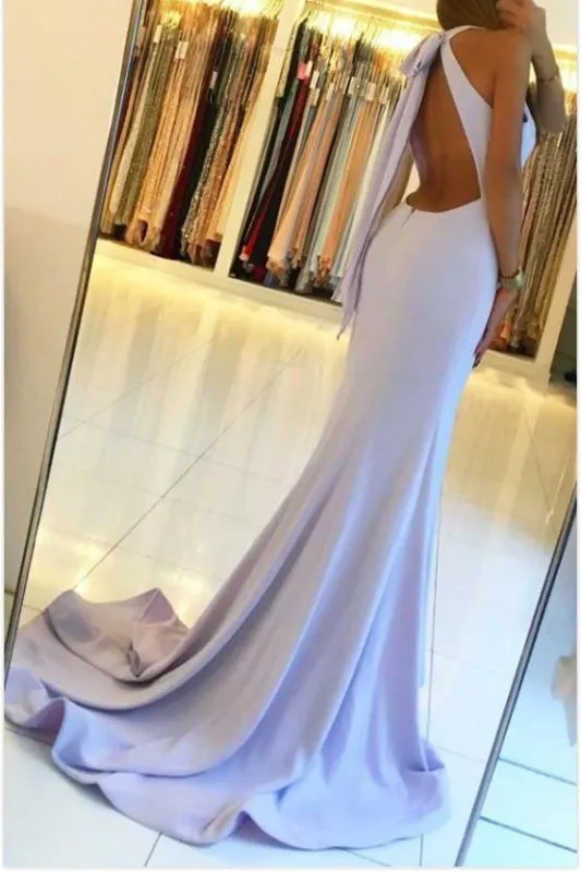 Mermaid Jewel Backless Sleeveless Split Long Prom Dress With Bowknot Keyhole