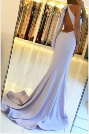 Mermaid Jewel Backless Sleeveless Split Long Prom Dress With Bowknot Keyhole