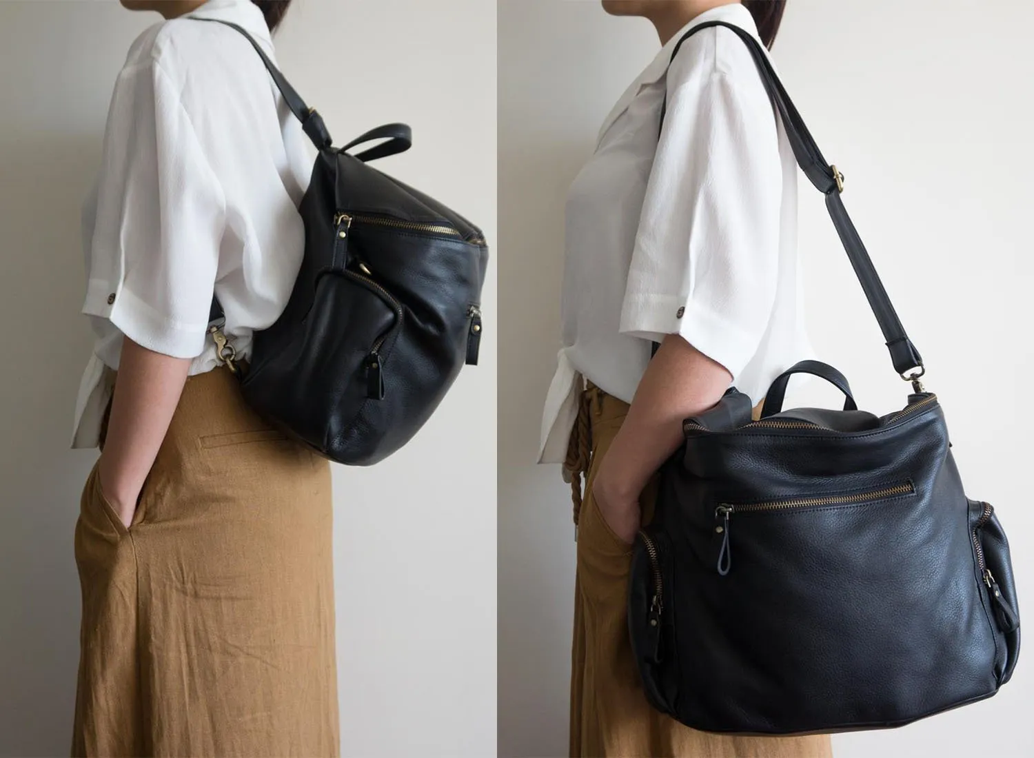 Noa Convertible Bucket Bag in Black