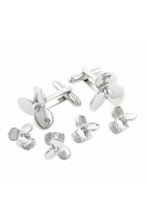 Propeller Silver Studs and Cufflinks Set