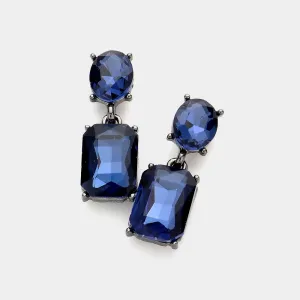 Small Square Navy Stone Dangle Pageant Earrings  | Interview Earrings |  610773