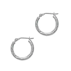 Solid 14KT White Gold 5/8 Inch Twist Pattern Hoop Earrings