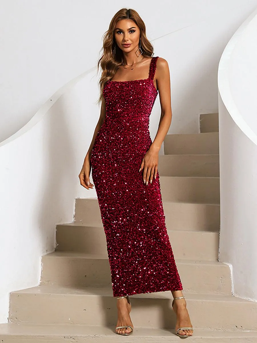 Square Neck Sequin Cocktail Dress XJ468