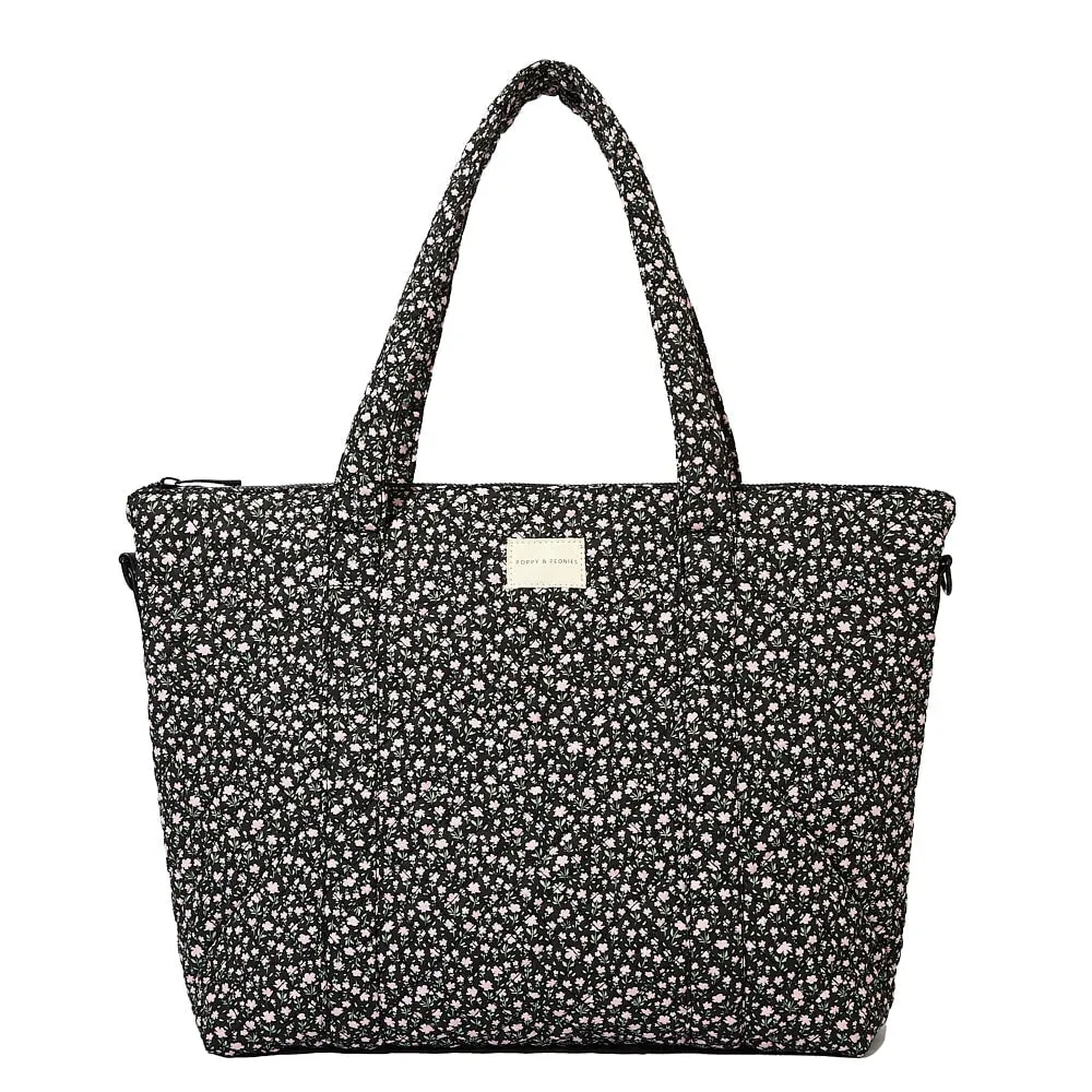 the QUILTED BON VOYAGE DUFFLE Black Floral