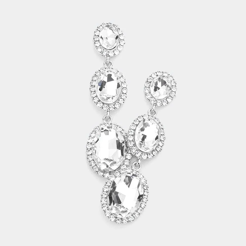 Triple Oval Clear Crystal Drop Pageant Earrings  | Dangle Earrings |  564855