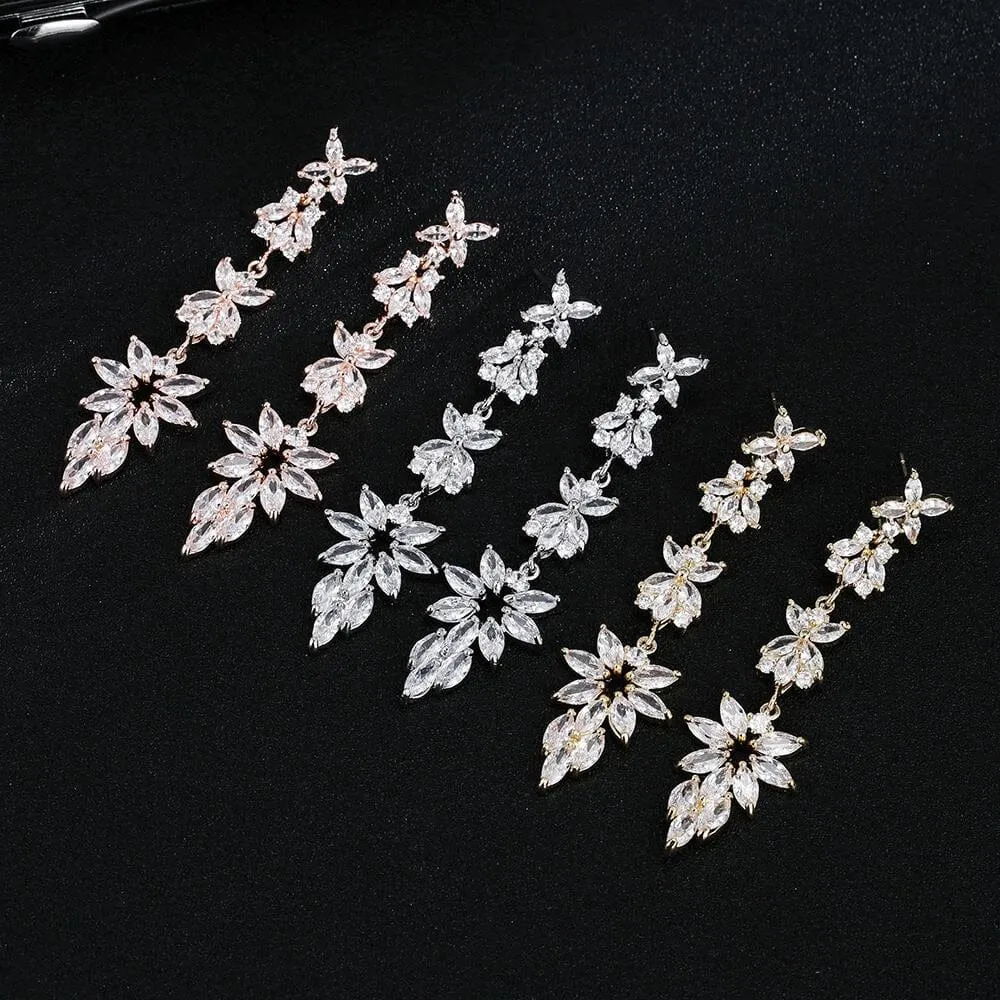 Twinkle Star CZ Diamond Gem Earrings, Fashion Crystal Bridal Dangle Ear Studs, Wedding 14K Gold Plated Earring
